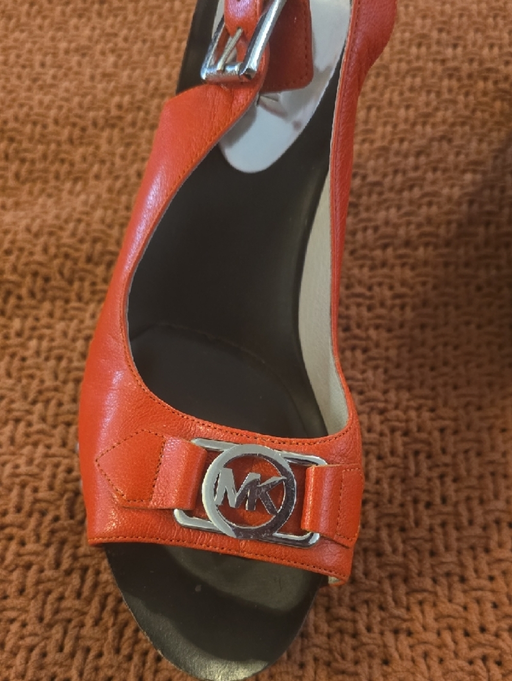 Michael Kors Red-Orange Platform Slingback Sandals with Studs - Picture 2 of 5